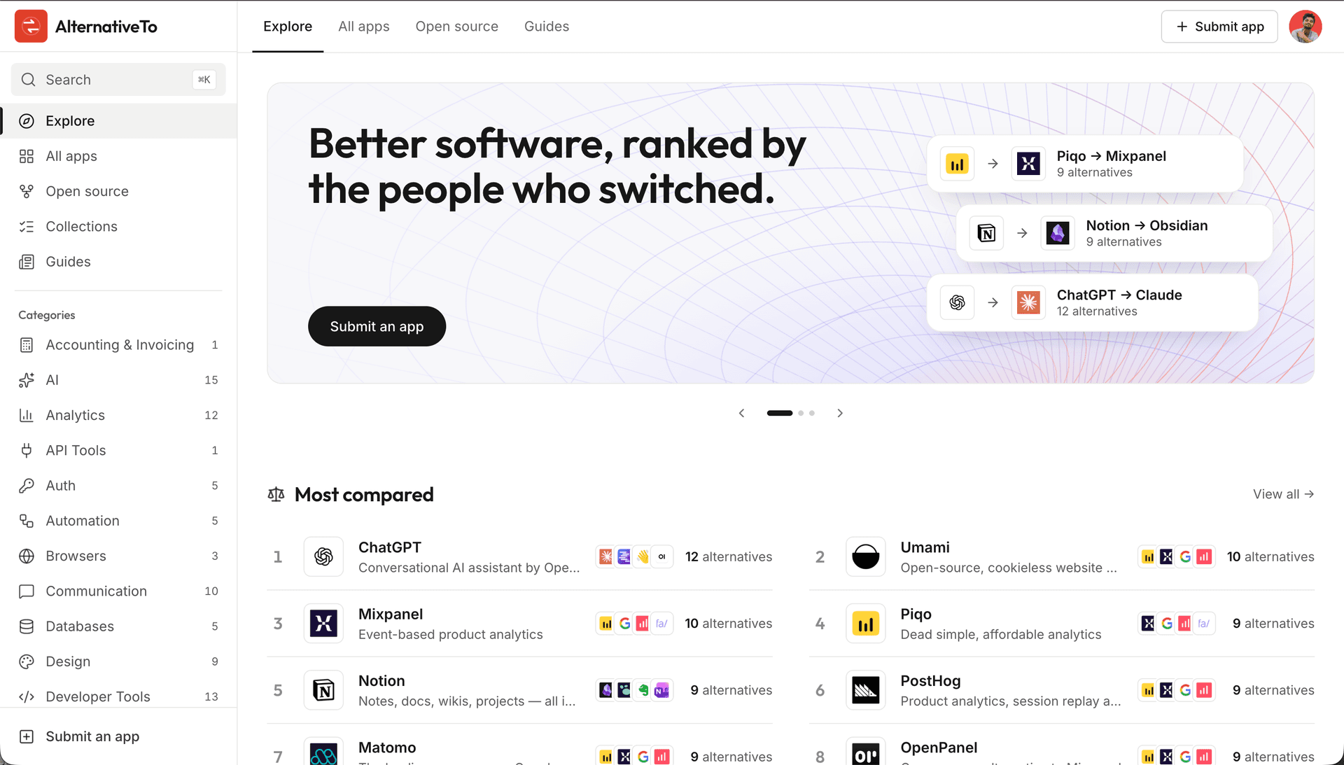 AlternativeTo preview